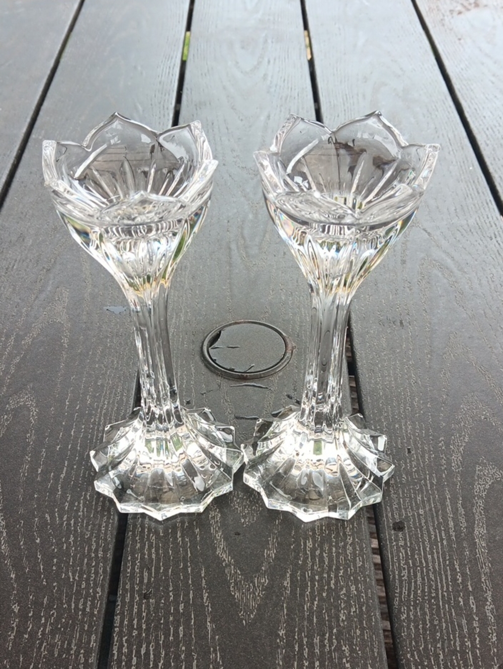Clear Crystal Tulip Candlestick Pair - Elegant Stemmed Candle Holders
